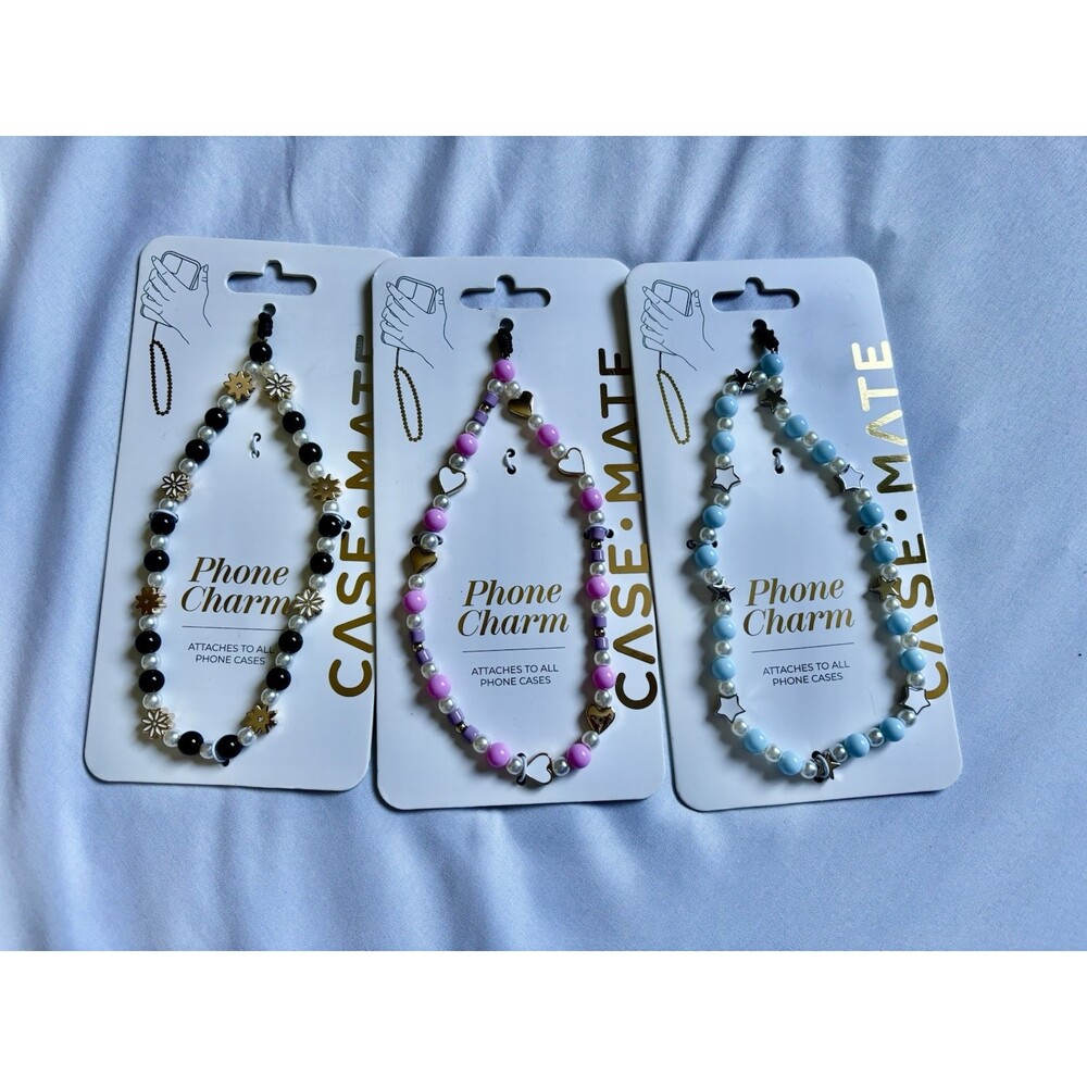 Lot Of 3 Casemate Loop Phone Charms Fits All Phone Cases- Black, Pink And Blue